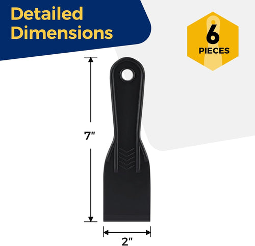 2 Inch Plastic Putty Knives Set, 6Pcs Plastic Putty Filler Knife & Scrapers Tool Non Scratch, Spackle Knife Scraper Tool for Wall Repair, Wallpaper Paint Removal