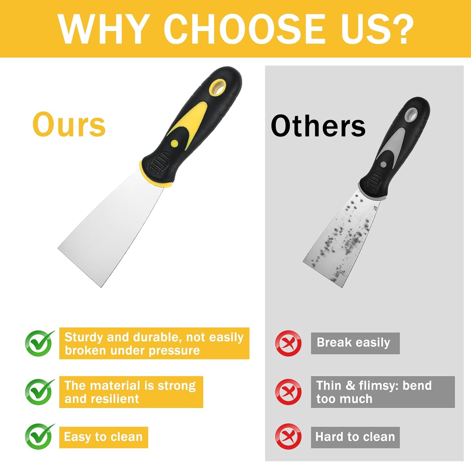 10 PCS 2 Inch Putty Knife Stainless Steel Spackle Knives Paint Scraper No Rusting Flexible Metal Scraper Tools for Repairing Drywall Applying Putty Removing Wallpaper Mud Plaster Scraping