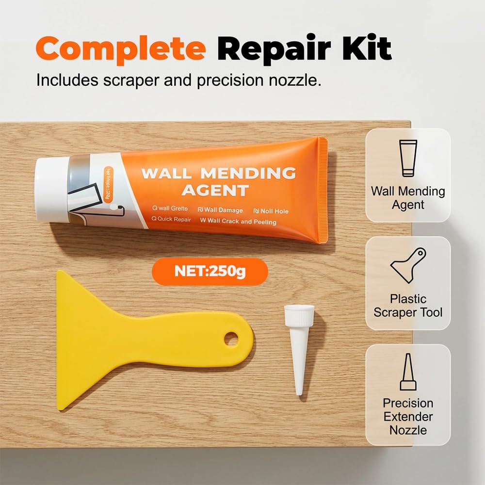 Efficient Drywall Repair Kit with Scraper, 2026 Upgrade Drywall Repair Kit, Wall Mending Agent,Wall Spackle with Scraper, Wall Surface Hole Fill Quick and Easy Solution (3pcs)