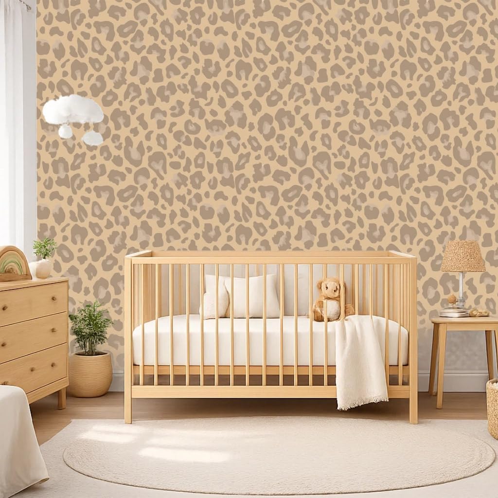 Peel and Stick Wallpaper, Extra Thick Self Adhesive Removable Wallpaper, Leopard Print Animal Pattern, Beige Neutral for Bedroom Living Room 17.7in x 124in