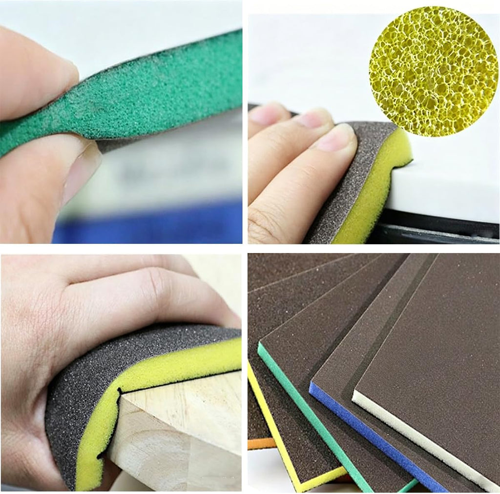 IRISFLY 10 Pack Sanding Sponge, Washable and Reusable Sanding Blocks,Wet Dry Sand Paper Assortment Pack for Wood Drywall Metal Furniture (120-180#,240-320#,500-600#,800-1000#,1200-1500#)