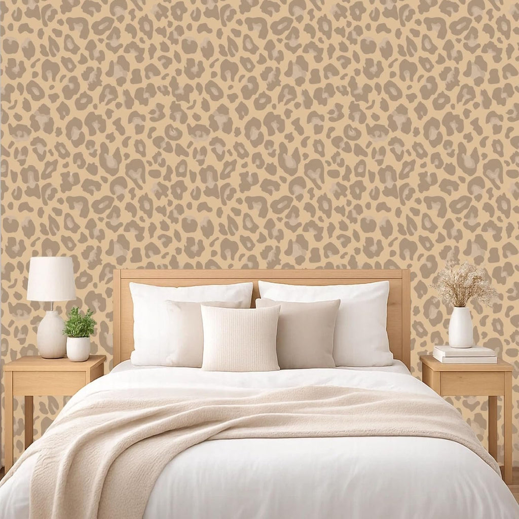 Peel and Stick Wallpaper, Extra Thick Self Adhesive Removable Wallpaper, Leopard Print Animal Pattern, Beige Neutral for Bedroom Living Room 17.7in x 124in