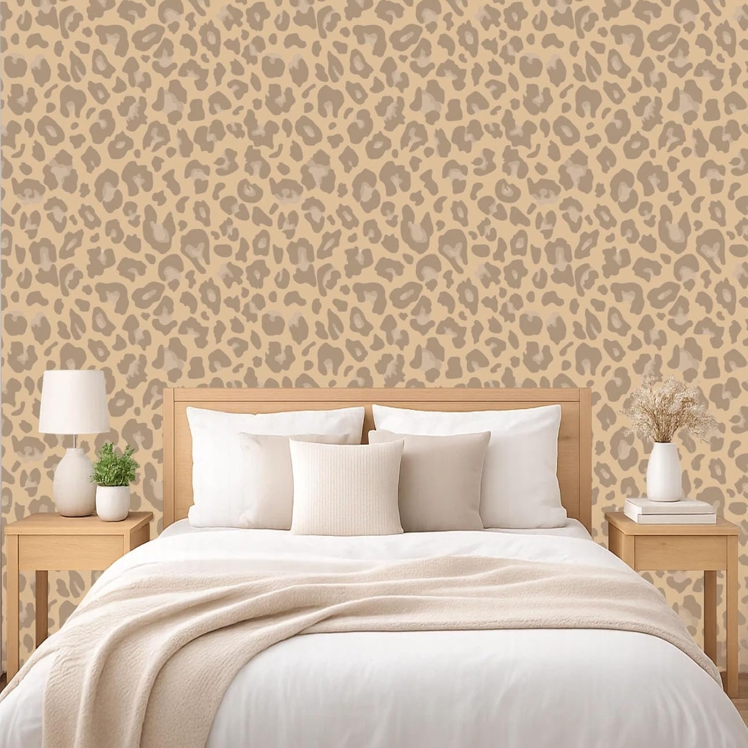 Peel and Stick Wallpaper, Extra Thick Self Adhesive Removable Wallpaper, Leopard Print Animal Pattern, Beige Neutral for Bedroom Living Room 17.7in x 124in