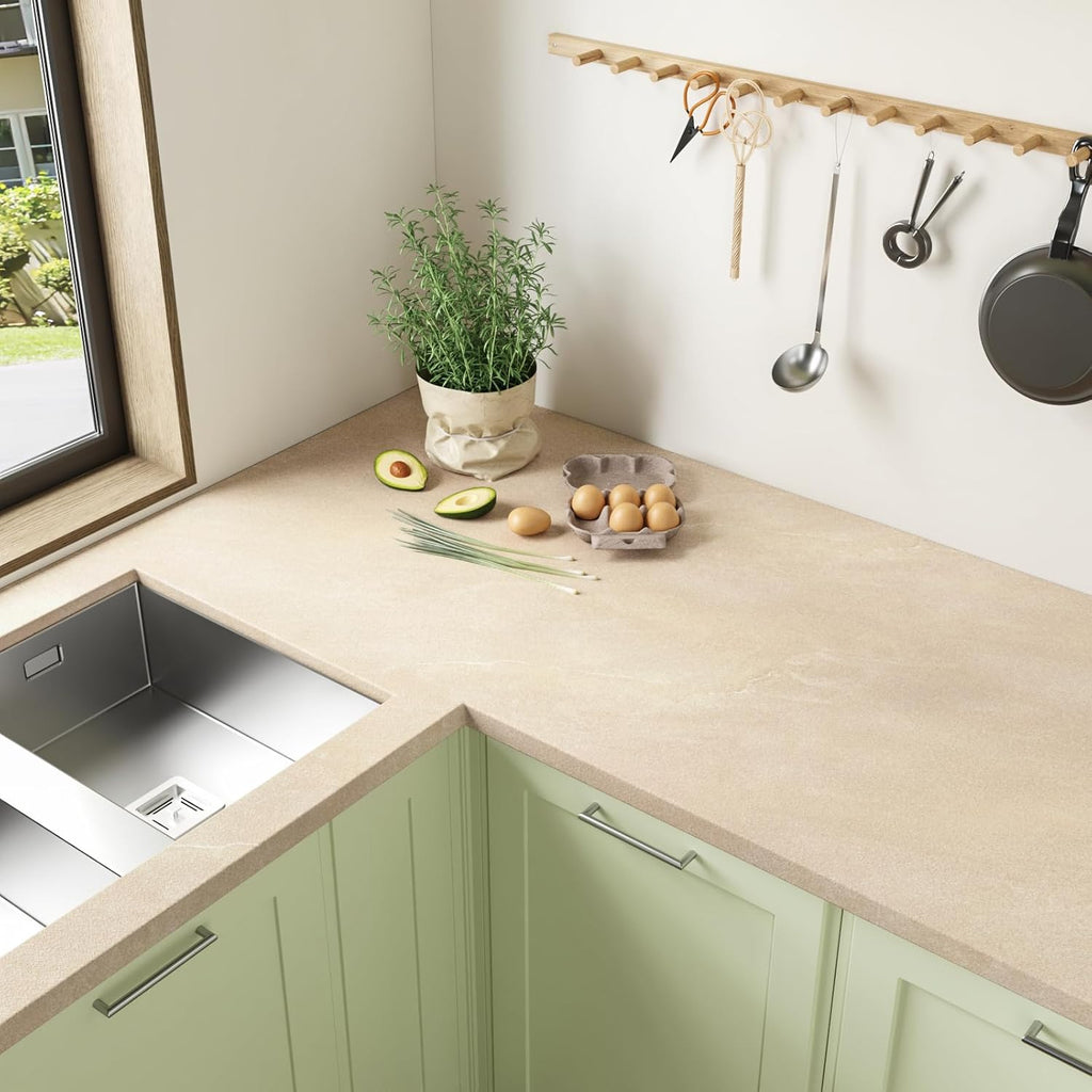 15.7''x315'' Khaki Light Beige Marble Contact Paper for Countertops Thick Kitchen Granite Contact Paper Waterproof Peel and Stick Renter Friendly Wallpaper for Countertops Bathroom Cabinet