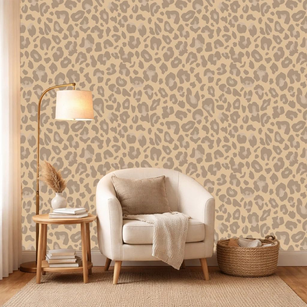 Peel and Stick Wallpaper, Extra Thick Self Adhesive Removable Wallpaper, Leopard Print Animal Pattern, Beige Neutral for Bedroom Living Room 17.7in x 124in