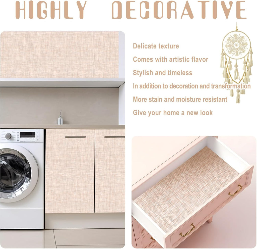 Amiya Beige Peel and Stick Wallpaper Faux Grasscloth Textured Self Adhesive Vinyl Contact Paper Fabric Linen Removable Waterproof Wall Paper for Cabinets Furniture Drawers 17.3"x120"