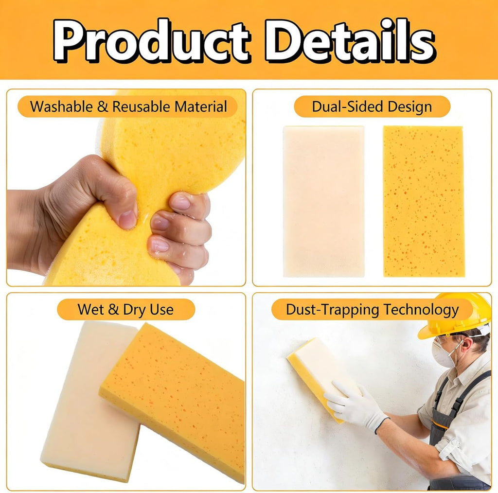 6 Pack Drywall Sanding Sponge，Reusable Drywall Wet Sanding Sponge, 9 x 4.6 x 1.6Inch Dusting Sponge for Smoothing and Finishing Drywall, Walls, and Surfaces (6)