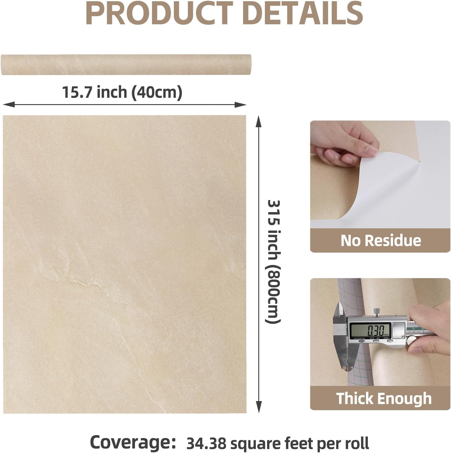 15.7''x315'' Khaki Light Beige Marble Contact Paper for Countertops Thick Kitchen Granite Contact Paper Waterproof Peel and Stick Renter Friendly Wallpaper for Countertops Bathroom Cabinet