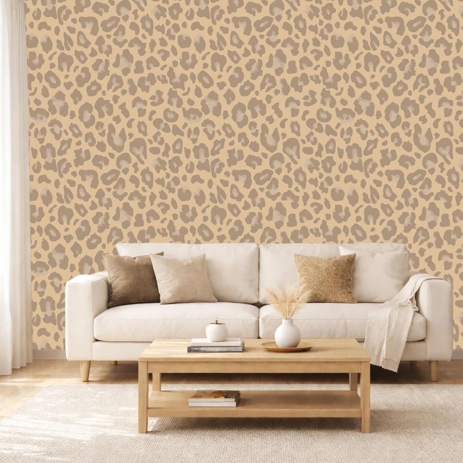 Peel and Stick Wallpaper, Extra Thick Self Adhesive Removable Wallpaper, Leopard Print Animal Pattern, Beige Neutral for Bedroom Living Room 17.7in x 124in