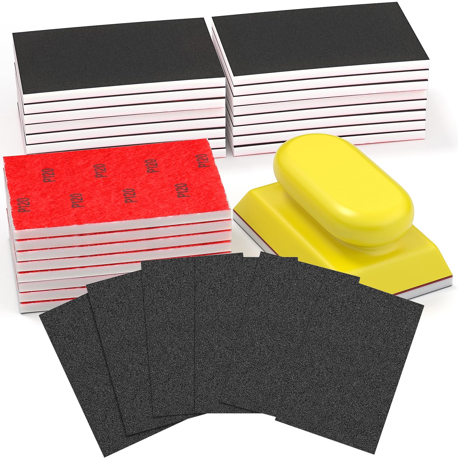 BURMONG 25PCS Sanding Sponge Set 80–3000 Grit, Reusable 3×4 Inch Wet Dry Foam Sanding Blocks for Wood, Furniture, Metal & Drywall (80-3000 Grit Set)