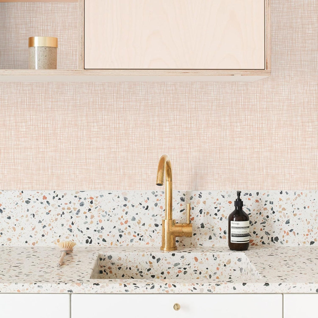 Amiya Beige Peel and Stick Wallpaper Faux Grasscloth Textured Self Adhesive Vinyl Contact Paper Fabric Linen Removable Waterproof Wall Paper for Cabinets Furniture Drawers 17.3"x120"