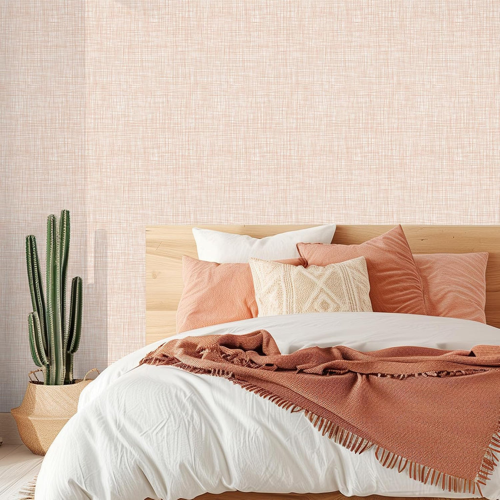 Amiya Beige Peel and Stick Wallpaper Faux Grasscloth Textured Self Adhesive Vinyl Contact Paper Fabric Linen Removable Waterproof Wall Paper for Cabinets Furniture Drawers 17.3"x120"