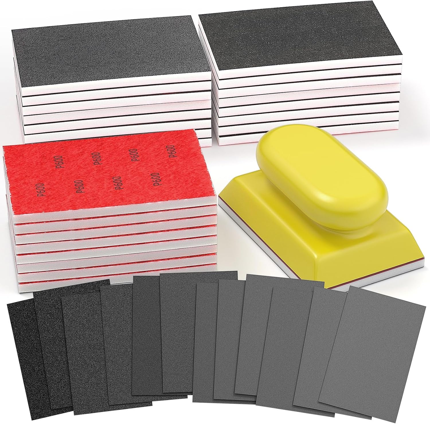 BURMONG 25PCS Sanding Sponge Set 80–3000 Grit, Reusable 3×4 Inch Wet Dry Foam Sanding Blocks for Wood, Furniture, Metal & Drywall (80-3000 Grit Set)