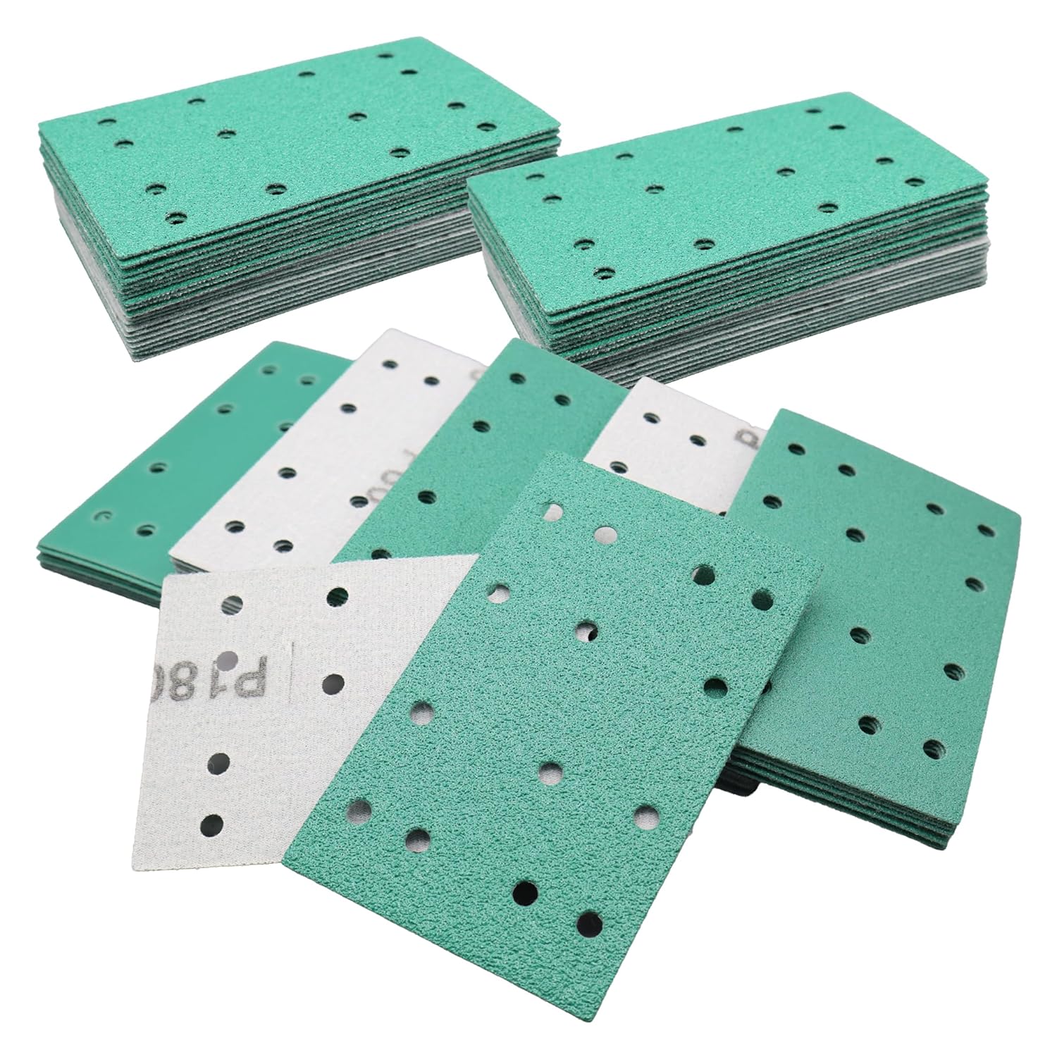 3x5 Inch Sanding Sheets, 80x133mm Film Sandpaper Compatible with Festool RTS 400 Sander, 60 to 220 Grit Hook & Loop 14-Hole Sand Paper for Car Paint, Metal, Wood and Drywall, 50 Pack