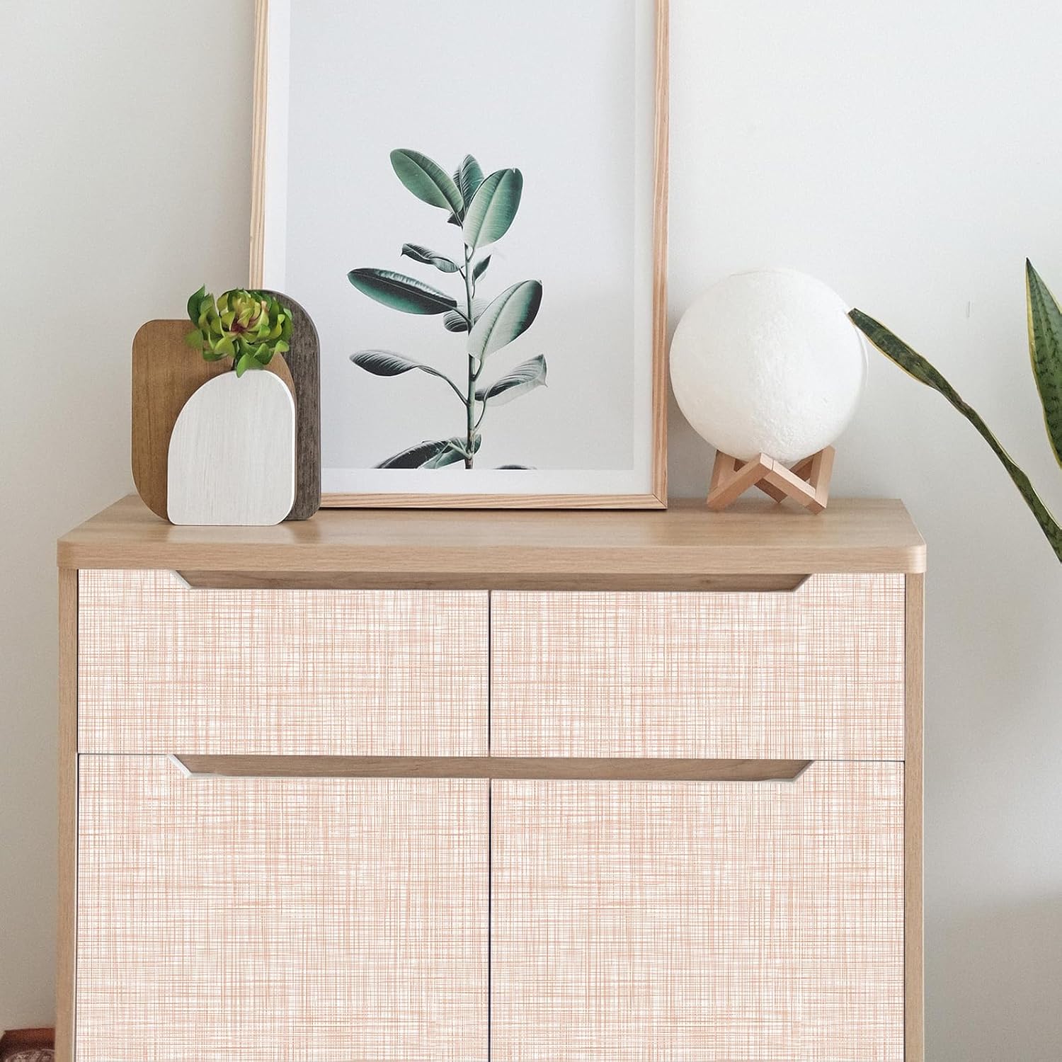 Amiya Beige Peel and Stick Wallpaper Faux Grasscloth Textured Self Adhesive Vinyl Contact Paper Fabric Linen Removable Waterproof Wall Paper for Cabinets Furniture Drawers 17.3"x120"