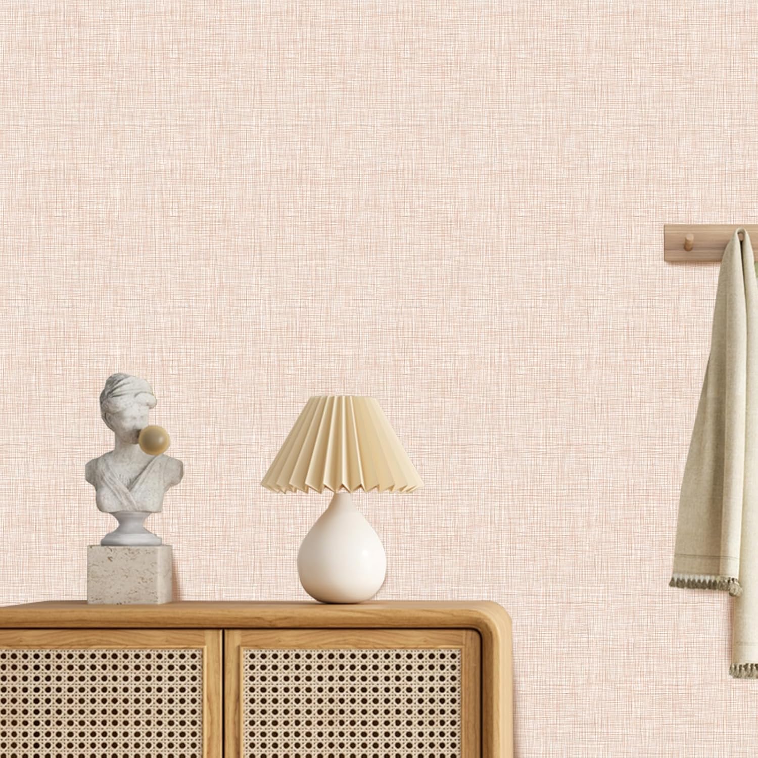 Amiya Beige Peel and Stick Wallpaper Faux Grasscloth Textured Self Adhesive Vinyl Contact Paper Fabric Linen Removable Waterproof Wall Paper for Cabinets Furniture Drawers 17.3"x120"