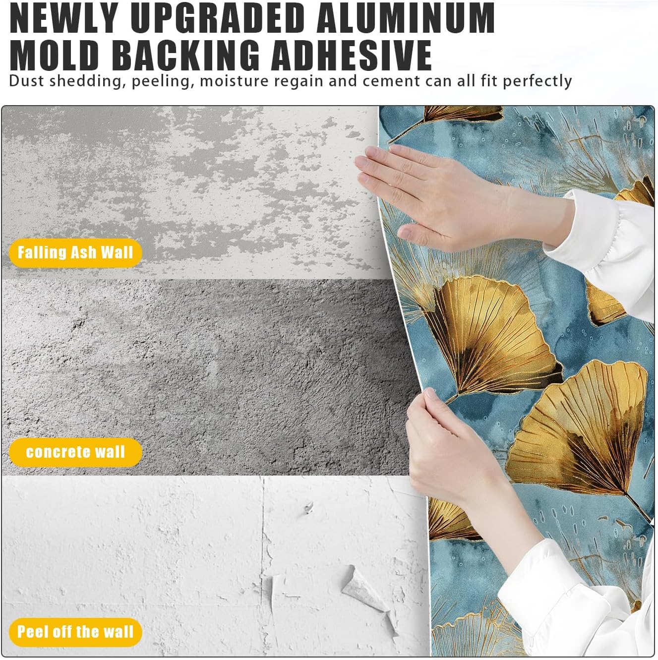 3D Embossed Ginkgo Leaf Peel and Stick Wallpaper 20.8in x 393.7in Thick Vinyl Self Adhesive Contact Paper Removable Textured Wallpaper for Bedroom Accent Wall Cabinet Vanity (Blue-Gold Shimmer)