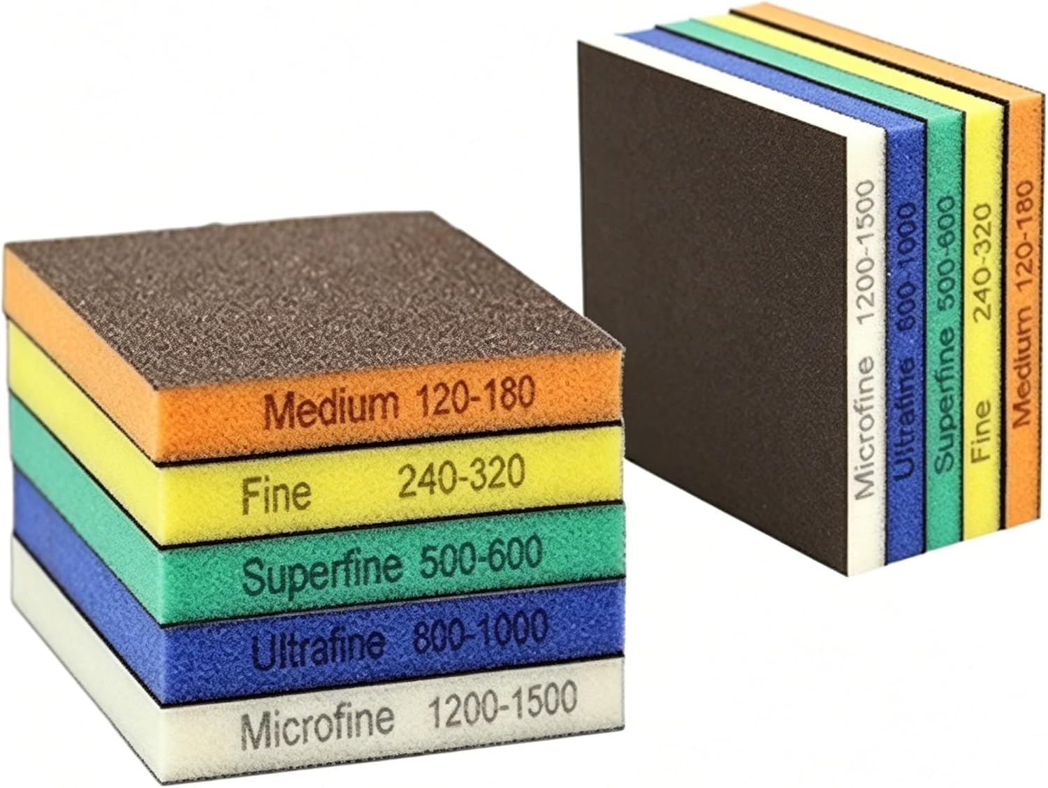 IRISFLY 10 Pack Sanding Sponge, Washable and Reusable Sanding Blocks,Wet Dry Sand Paper Assortment Pack for Wood Drywall Metal Furniture (120-180#,240-320#,500-600#,800-1000#,1200-1500#)