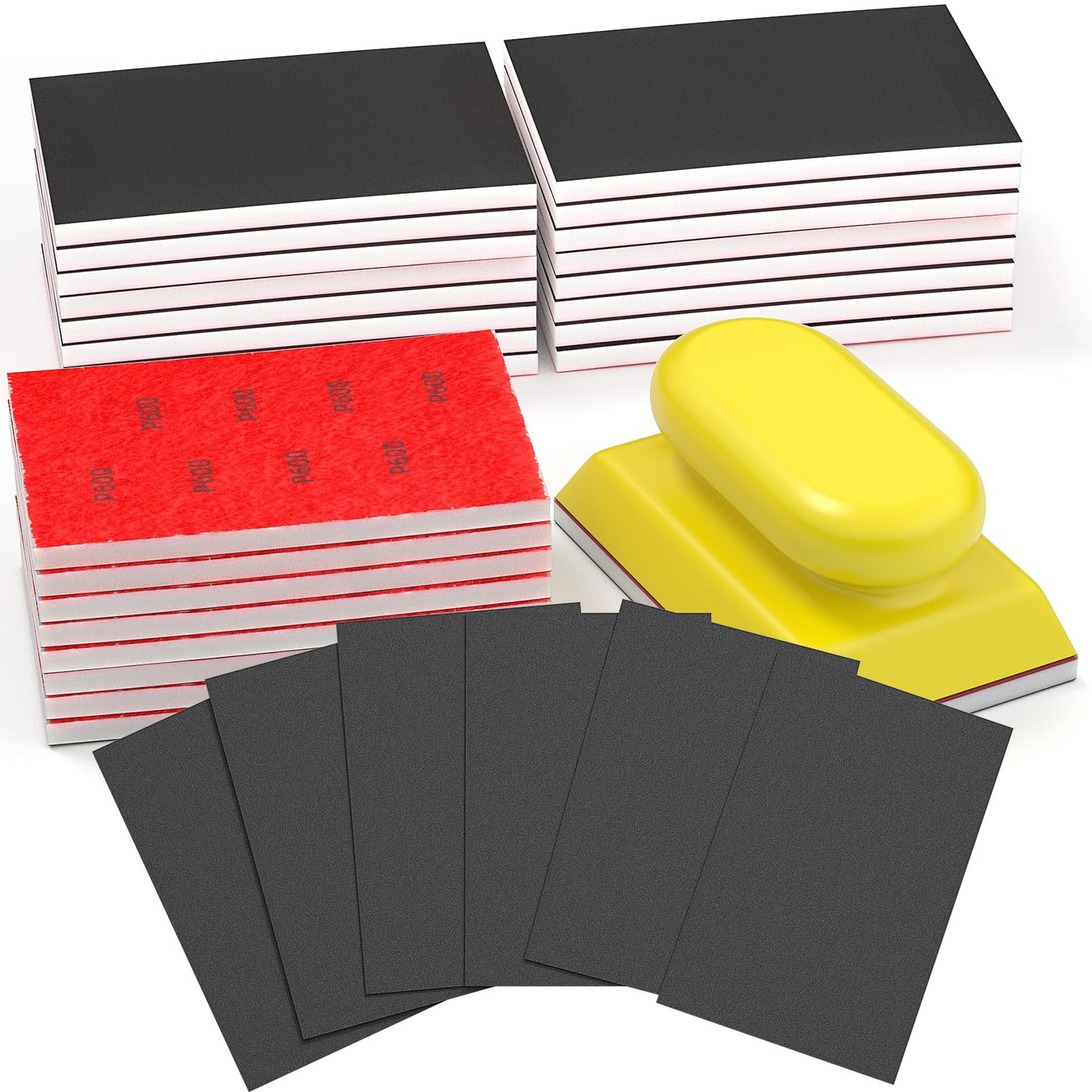 BURMONG 25PCS Sanding Sponge Set 80–3000 Grit, Reusable 3×4 Inch Wet Dry Foam Sanding Blocks for Wood, Furniture, Metal & Drywall (80-3000 Grit Set)