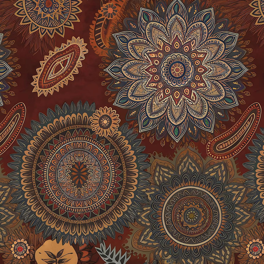 Boho Traditional Wallpaper Peel and Stick Dark Red Floral Wallpaper Boho Burgundy Gold Green Maroon Vintage Bohemian Bold Moody Floral Contact Paper Self Adhesive Vinyl Removable 17.5x80