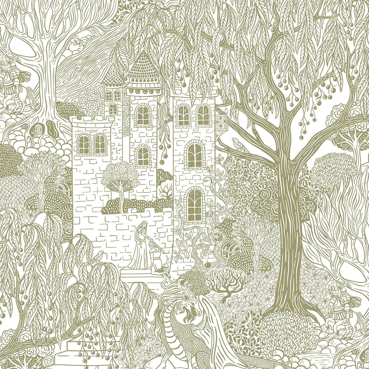 Toile Wallpaper Peel and Stick Neutral Tree Forest Contact Paper 393inL 17.3inW Self Adhesive Removable Fairytale Nursery Wallpaper for Bedroom Castle Cottage Contact Paper for Shelves Walls