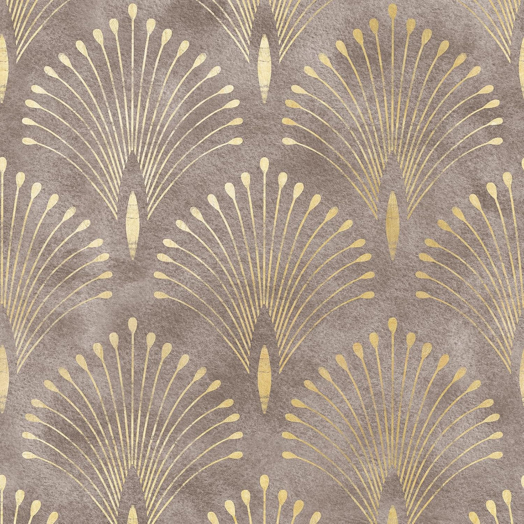 Art Deco Peel and Stick Wallpaper Peacock Feather Geometric Vintage Elegant Neutral Metallic Gold Brown Tan Accent Wallpaper Renter Friendly Modern Vintage Contact Paper for Cabinets 17.5x80 HelloWall
