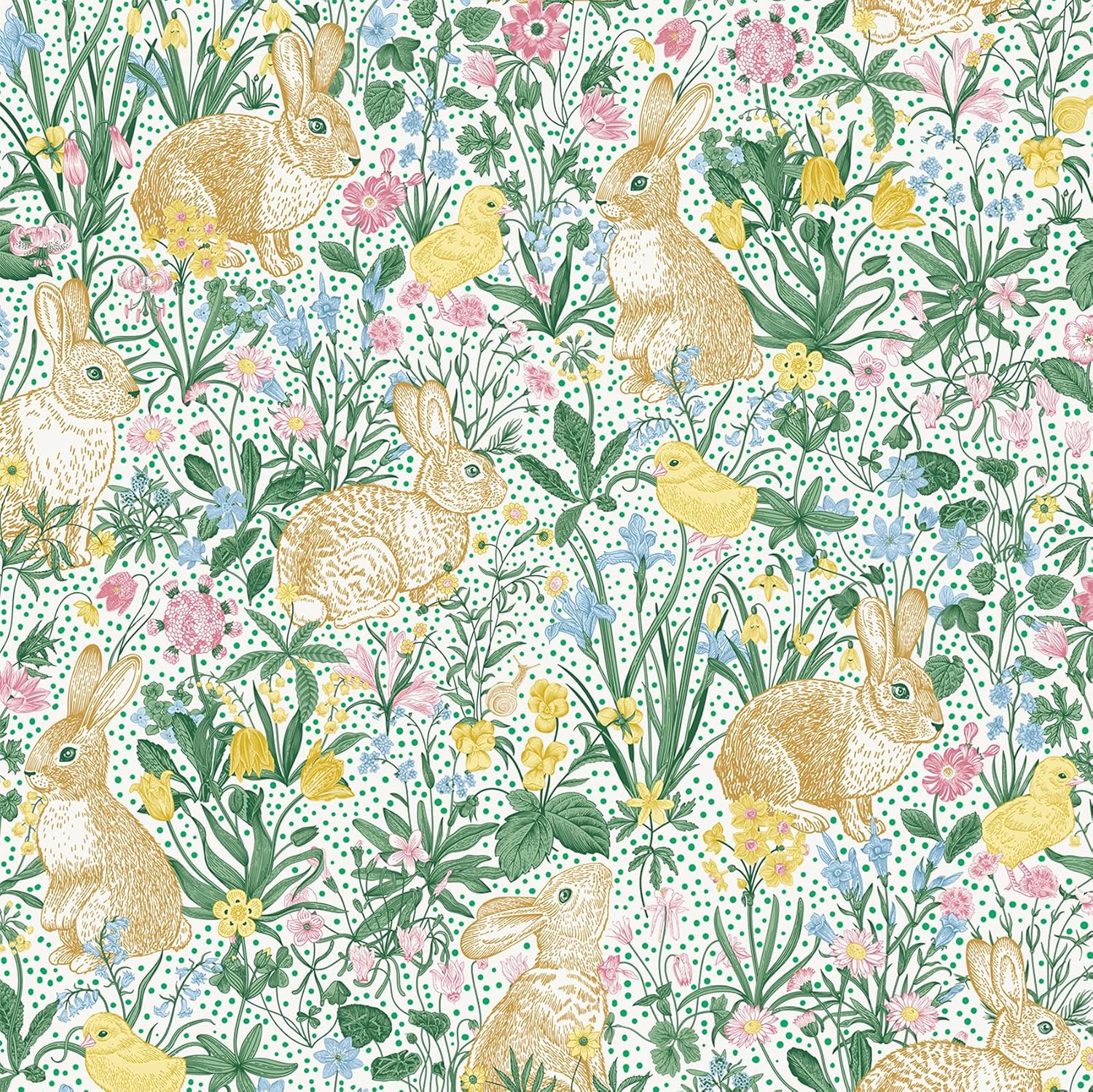Bunny Wallpaper Peel and Stick Vintage Rabbit Toile Wallpaper Cute Contact Paper for Drawers Nursery Bright Colorful Botanical Whimsical Woodland Floral Blue Green Pink Beige Flower 17.5x80