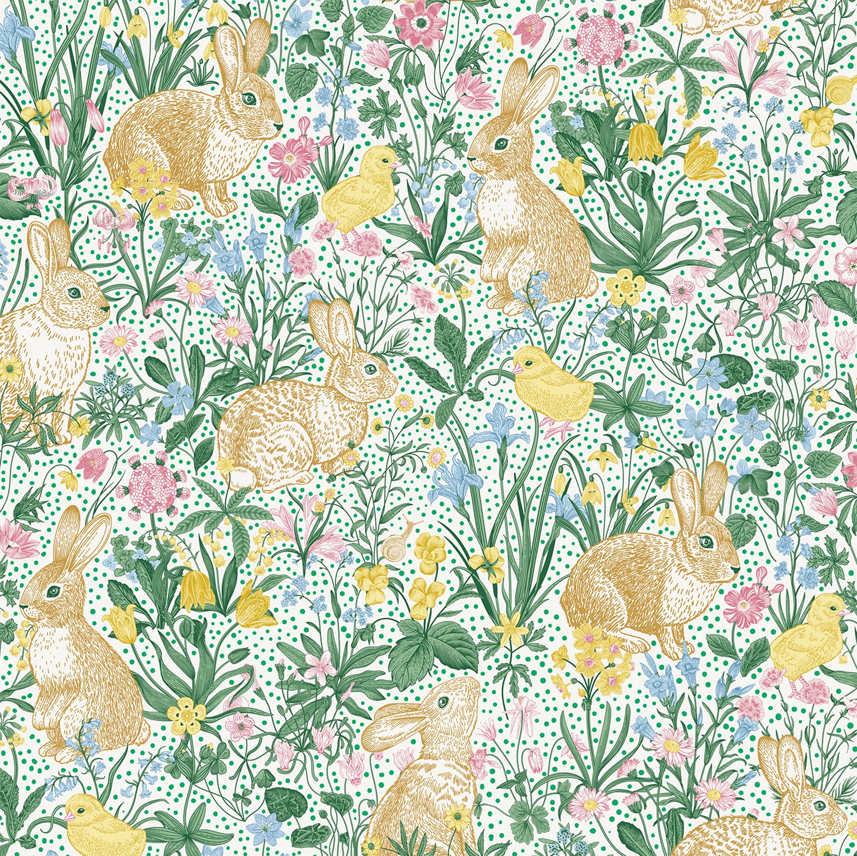 Bunny Wallpaper Peel and Stick Vintage Rabbit Toile Wallpaper Cute Contact Paper for Drawers Nursery Bright Colorful Botanical Whimsical Woodland Floral Blue Green Pink Beige Flower 17.5x80