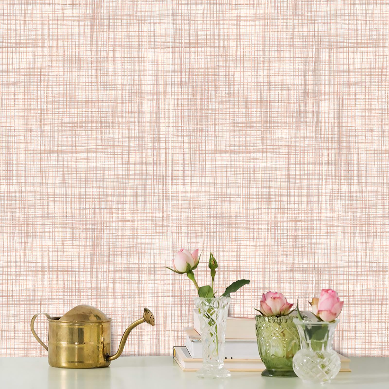 Amiya Beige Peel and Stick Wallpaper Faux Grasscloth Textured Self Adhesive Vinyl Contact Paper Fabric Linen Removable Waterproof Wall Paper for Cabinets Furniture Drawers 17.3"x120"