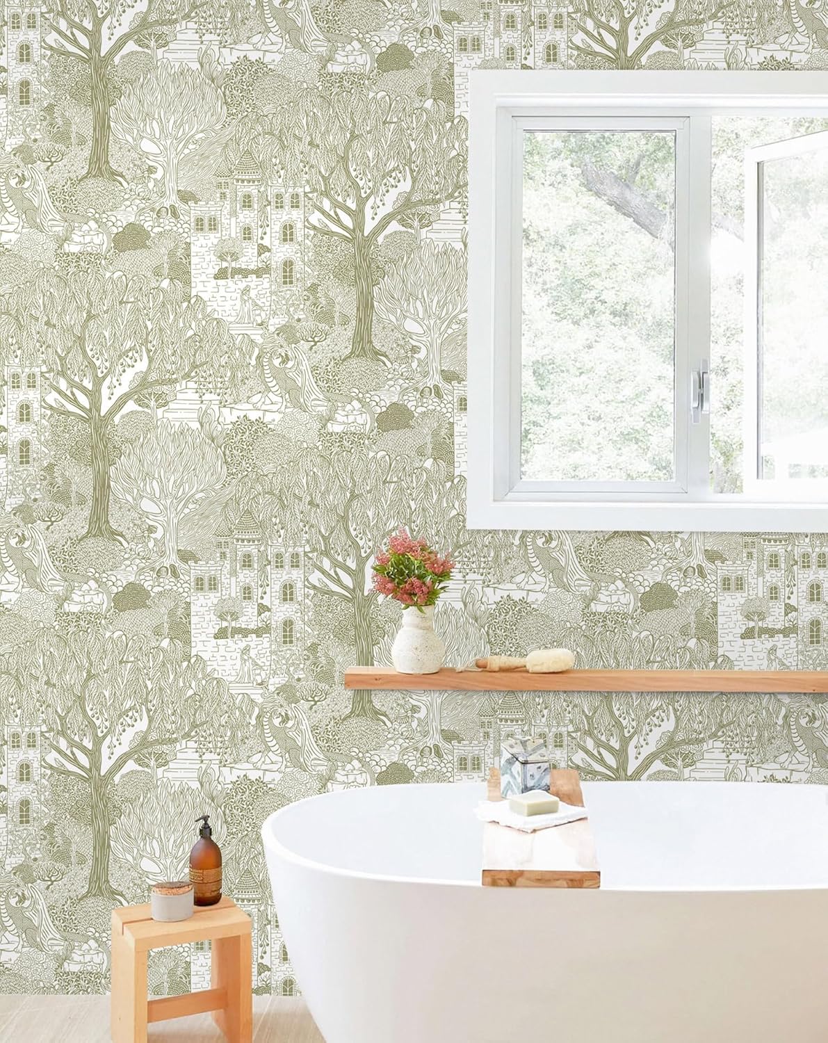 Toile Wallpaper Peel and Stick Neutral Tree Forest Contact Paper 393inL 17.3inW Self Adhesive Removable Fairytale Nursery Wallpaper for Bedroom Castle Cottage Contact Paper for Shelves Walls