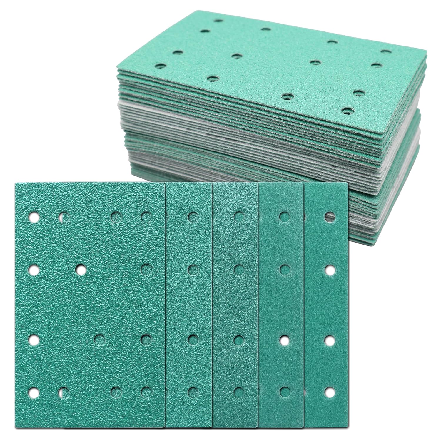 3x5 Inch Sanding Sheets, 80x133mm Film Sandpaper Compatible with Festool RTS 400 Sander, 60 to 220 Grit Hook & Loop 14-Hole Sand Paper for Car Paint, Metal, Wood and Drywall, 50 Pack